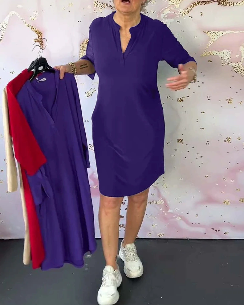 Marisse | Stylish Solid Dress with V-Neck