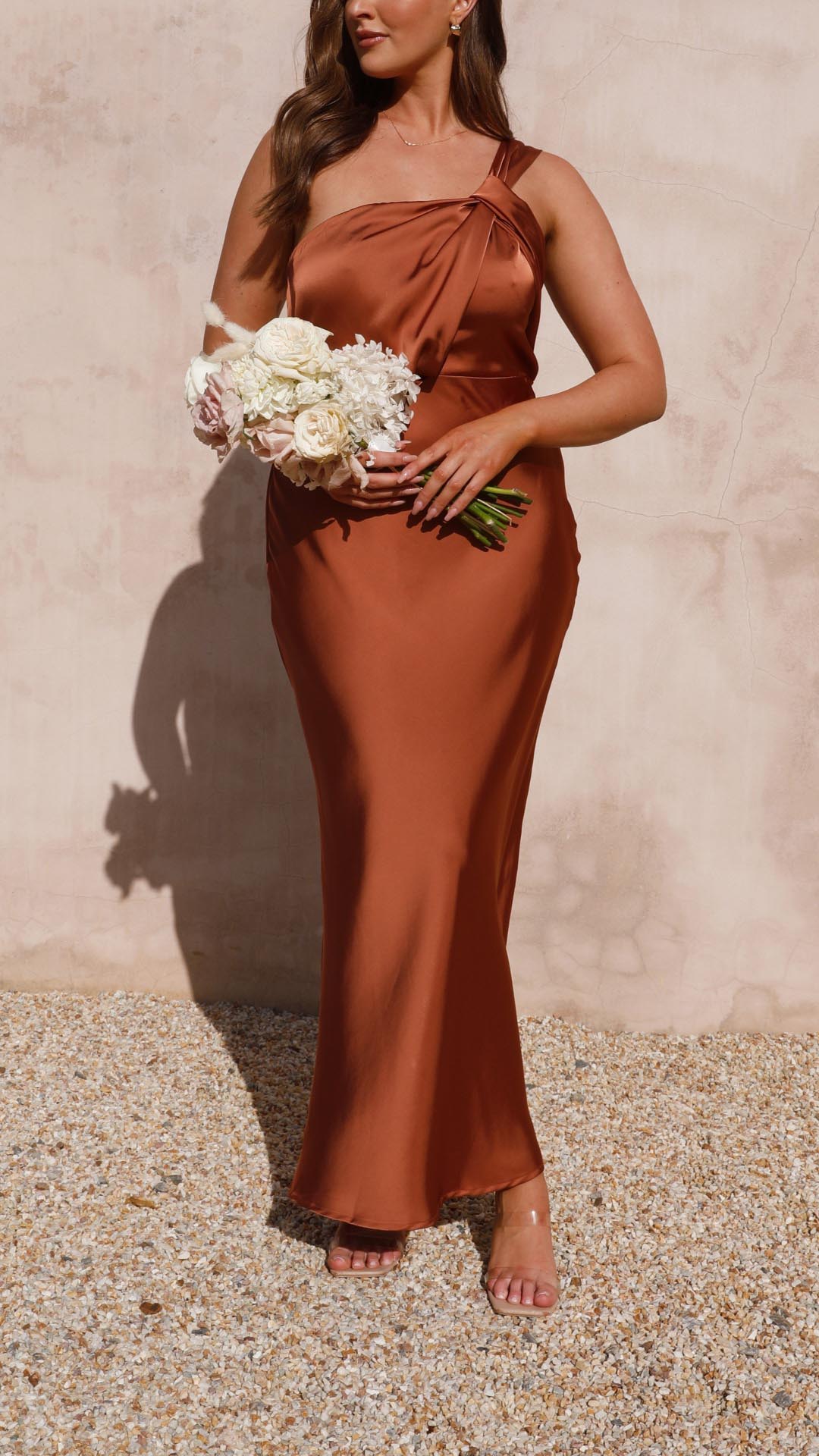 June | Copper One Shoulder Draped Maxi Dress
