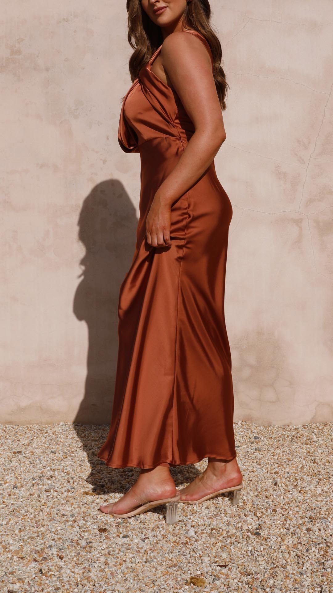 June | Copper One Shoulder Draped Maxi Dress
